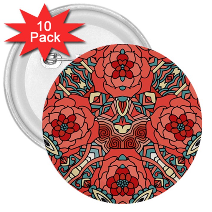 Petals in Pale Rose, Bold Flower Design 3  Button (10 pack)