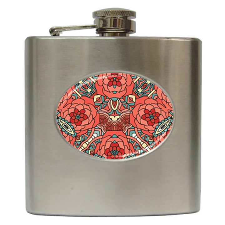 Petals in Pale Rose, Bold Flower Design Hip Flask (6 oz)