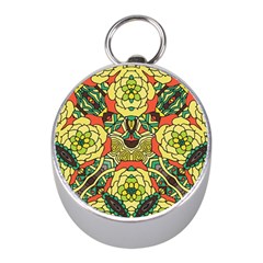 Petals, Retro Yellow, Bold Flower Design Silver Compass (mini) by Zandiepants