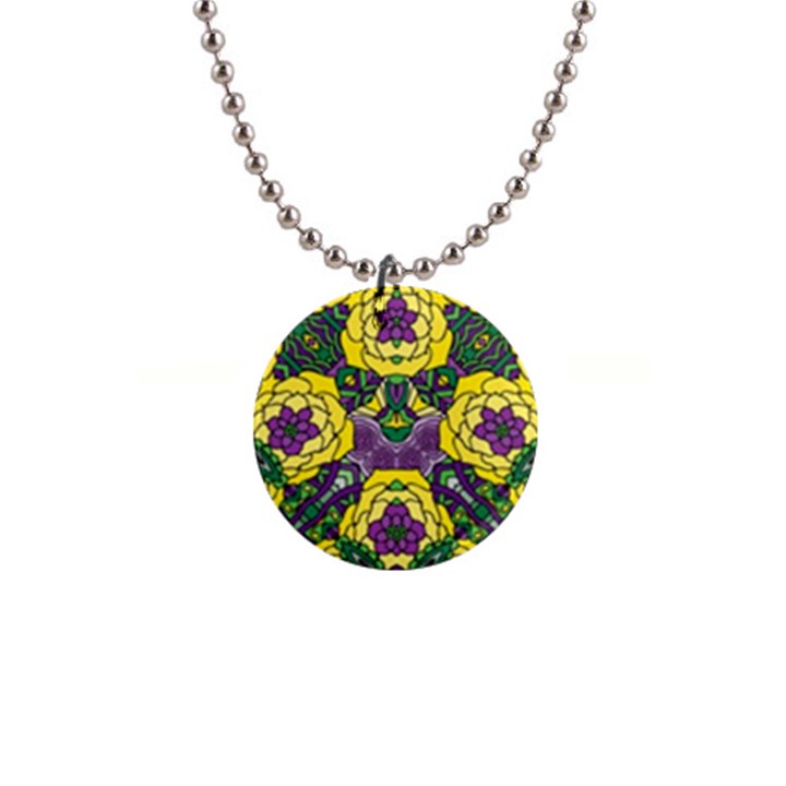 Petals in Mardi Gras colors, Bold Floral Design 1  Button Necklace