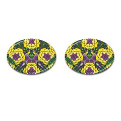 Petals In Mardi Gras Colors, Bold Floral Design Cufflinks (oval) by Zandiepants