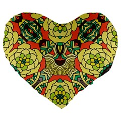 Petals, Retro Yellow, Bold Flower Design Large 19  Premium Flano Heart Shape Cushion by Zandiepants