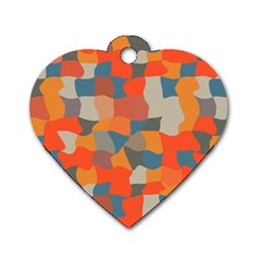 Retro Colors Distorted Shapes                           			dog Tag Heart (one Side) by LalyLauraFLM