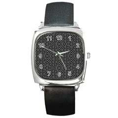 Black And White Ethnic Sharp Geometric  Square Metal Watch by dflcprints