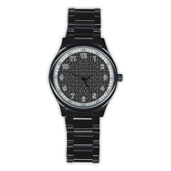 Black And White Ethnic Sharp Geometric  Stainless Steel Round Watch by dflcprints