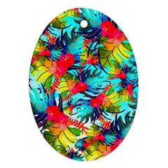 Watercolor Tropical Leaves Pattern Ornament (oval) 