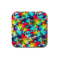 Watercolor Tropical Leaves Pattern Rubber Coaster (square)  by TastefulDesigns