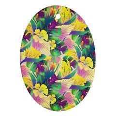 Tropical Flowers And Leaves Background Ornament (oval)  by TastefulDesigns