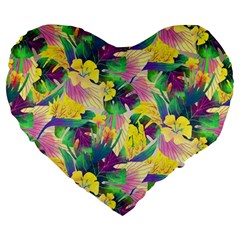 Tropical Flowers And Leaves Background Large 19  Premium Flano Heart Shape Cushions by TastefulDesigns