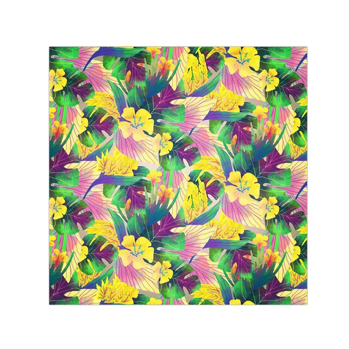 Tropical Flowers And Leaves Background Small Satin Scarf (Square)