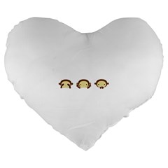 Three Wise Monkeys Large 19  Premium Flano Heart Shape Cushions by Shopimaginarystory