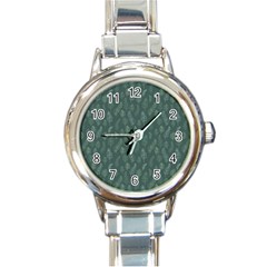 Whimsical Feather Pattern, Forest Green Round Italian Charm Watch by Zandiepants