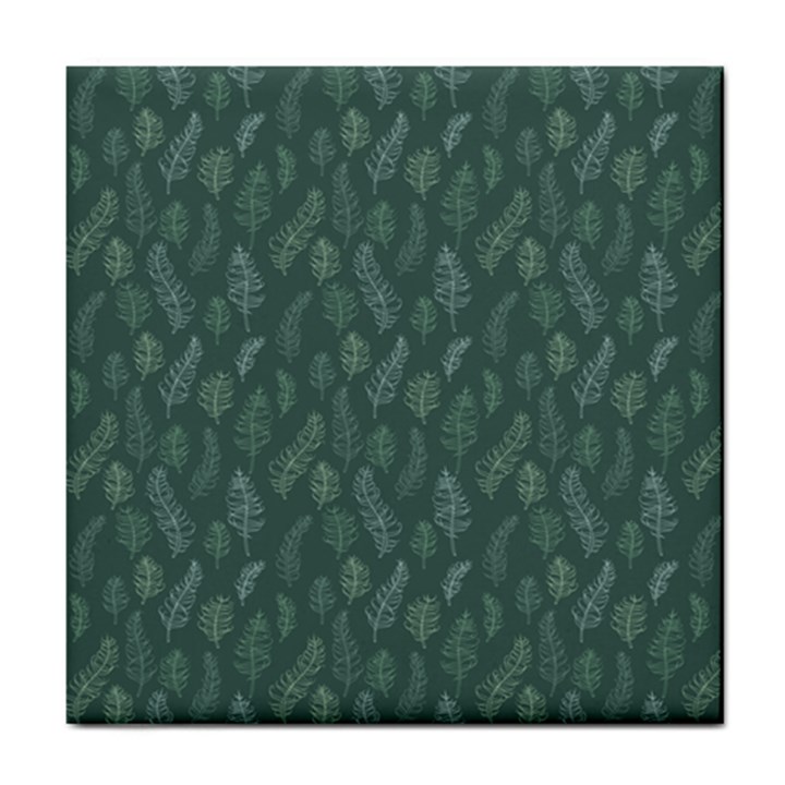 Whimsical Feather Pattern, Forest Green Tile Coaster