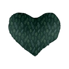 Whimsical Feather Pattern, Forest Green Standard 16  Premium Heart Shape Cushion  by Zandiepants