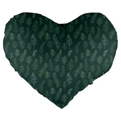 Whimsical Feather Pattern, Forest Green Large 19  Premium Heart Shape Cushion by Zandiepants