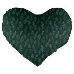 Whimsical Feather Pattern, Forest Green Large 19  Premium Flano Heart Shape Cushion by Zandiepants