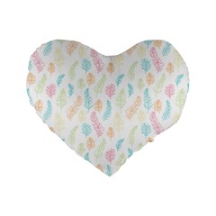 Whimsical Feather Pattern,fresh Colors, Standard 16  Premium Heart Shape Cushion  by Zandiepants