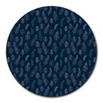 Whimsical Feather Pattern, Midnight Blue, Round Mousepad Front