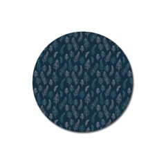 Whimsical Feather Pattern, Midnight Blue, Magnet 3  (round) by Zandiepants