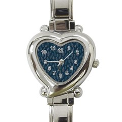 Whimsical Feather Pattern, Midnight Blue, Heart Italian Charm Watch by Zandiepants