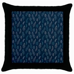 Whimsical Feather Pattern, Midnight Blue, Throw Pillow Case (black) by Zandiepants