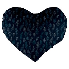 Whimsical Feather Pattern, Midnight Blue, Large 19  Premium Flano Heart Shape Cushion by Zandiepants