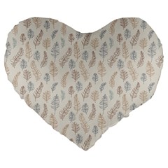 Whimsical Feather Pattern, Nature Brown, Large 19  Premium Flano Heart Shape Cushion by Zandiepants