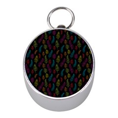 Whimsical Feather Pattern, Bright Pink Red Blue Green Yellow, Silver Compass (mini) by Zandiepants