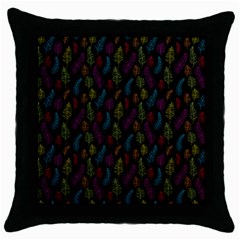 Whimsical Feather Pattern, Bright Pink Red Blue Green Yellow, Throw Pillow Case (black) by Zandiepants