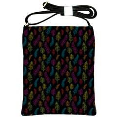 Whimsical Feather Pattern, Bright Pink Red Blue Green Yellow, Shoulder Sling Bag