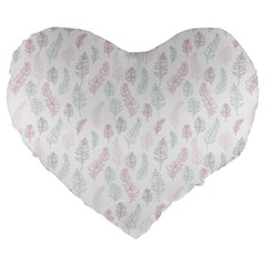 Whimsical Feather Pattern, Soft Colors, Large 19  Premium Heart Shape Cushion by Zandiepants
