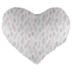 Whimsical Feather Pattern, Soft Colors, Large 19  Premium Flano Heart Shape Cushion by Zandiepants