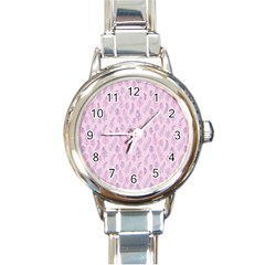 Whimsical Feather Pattern, Pink & Purple, Round Italian Charm Watch by Zandiepants