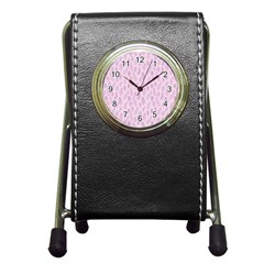 Whimsical Feather Pattern, Pink & Purple, Pen Holder Desk Clock by Zandiepants