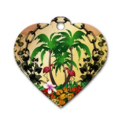 Tropical Design With Flamingo And Palm Tree Dog Tag Heart (one Side) by FantasyWorld7