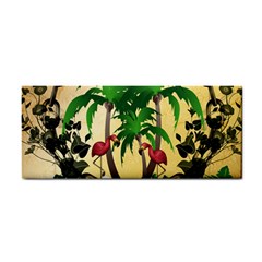 Tropical Design With Flamingo And Palm Tree Hand Towel by FantasyWorld7