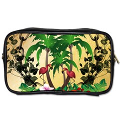 Tropical Design With Flamingo And Palm Tree Toiletries Bags 2-side by FantasyWorld7