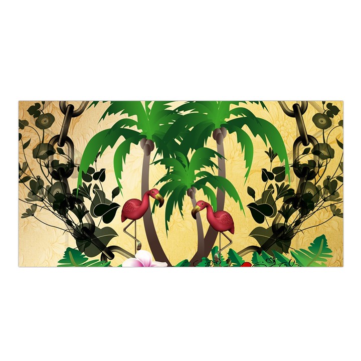 Tropical Design With Flamingo And Palm Tree Satin Shawl