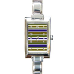 Olive Green Blue Stripes Pattern Rectangle Italian Charm Watch by BrightVibesDesign