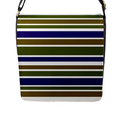 Olive Green Blue Stripes Pattern Flap Messenger Bag (l)  by BrightVibesDesign