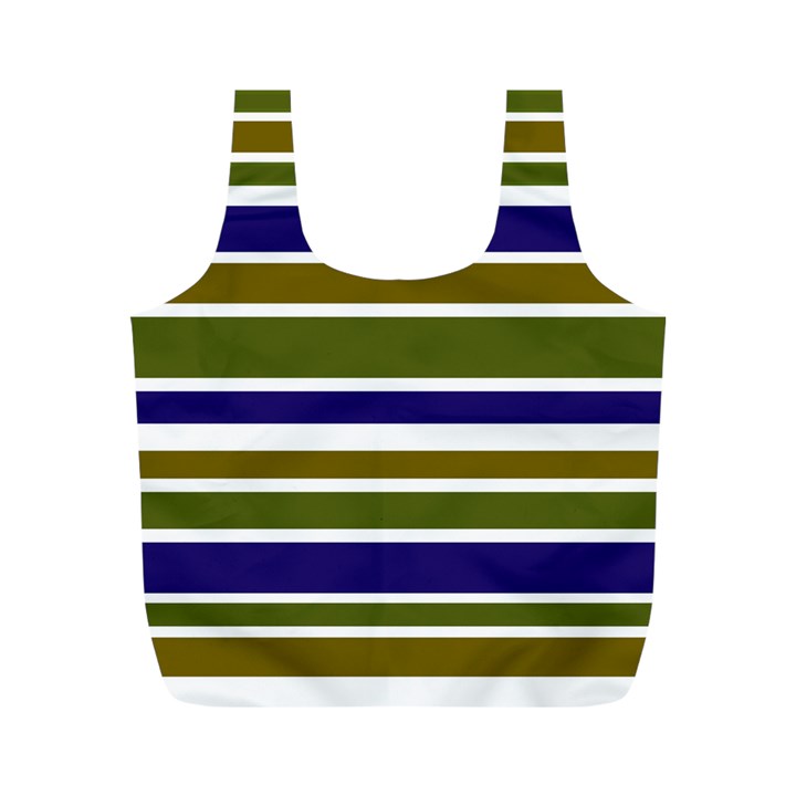 Olive Green Blue Stripes Pattern Full Print Recycle Bags (M) 