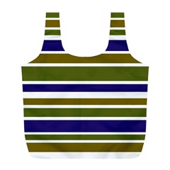 Olive Green Blue Stripes Pattern Full Print Recycle Bags (l)  by BrightVibesDesign