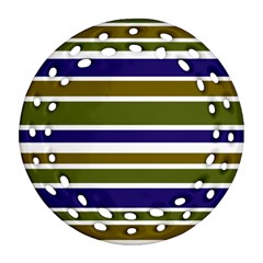 Olive Green Blue Stripes Pattern Ornament (round Filigree)  by BrightVibesDesign
