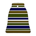 Olive Green Blue Stripes Pattern Ornament (Bell)  Front