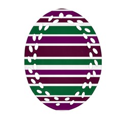 Purple Green Stripes Oval Filigree Ornament (2-side)  by BrightVibesDesign
