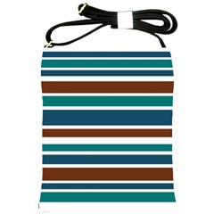 Teal Brown Stripes Shoulder Sling Bags by BrightVibesDesign