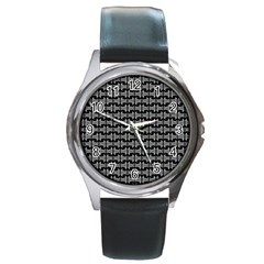 Black White Tiki Pattern Round Metal Watch by BrightVibesDesign