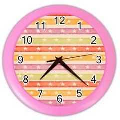 Watercolor Stripes Background With Stars Color Wall Clocks by TastefulDesigns
