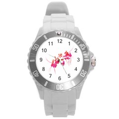 Minimal Floral Print Round Plastic Sport Watch (l) by dflcprints