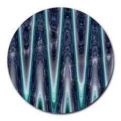 Blue Turquoise Zigzag Pattern Round Mousepads by BrightVibesDesign